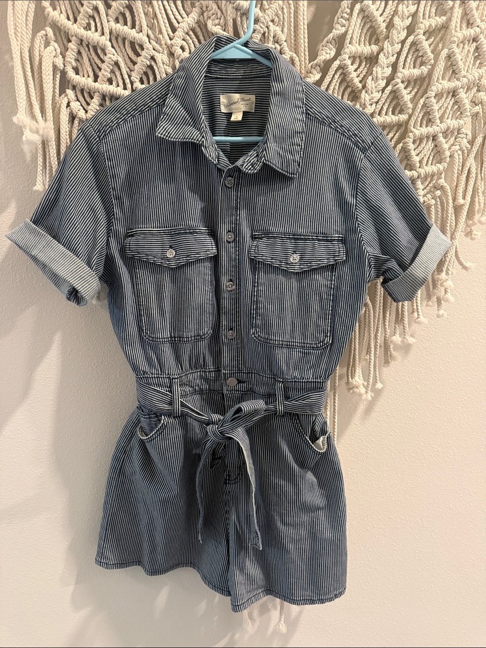 Universal Thread Blue Pinstripe Utility Romper